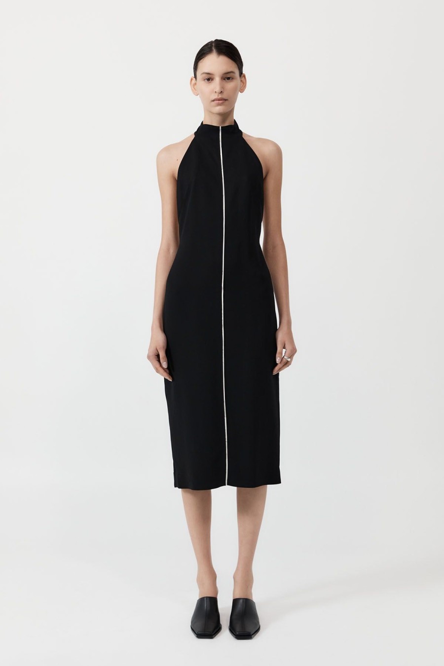 ST. AGNI Raw Edge Halter Dress - Black | Dresses