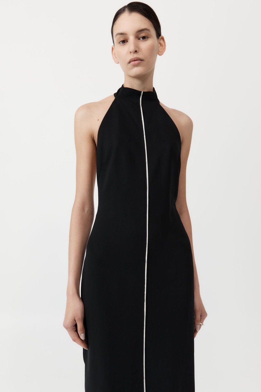 ST. AGNI Raw Edge Halter Dress - Black | Dresses