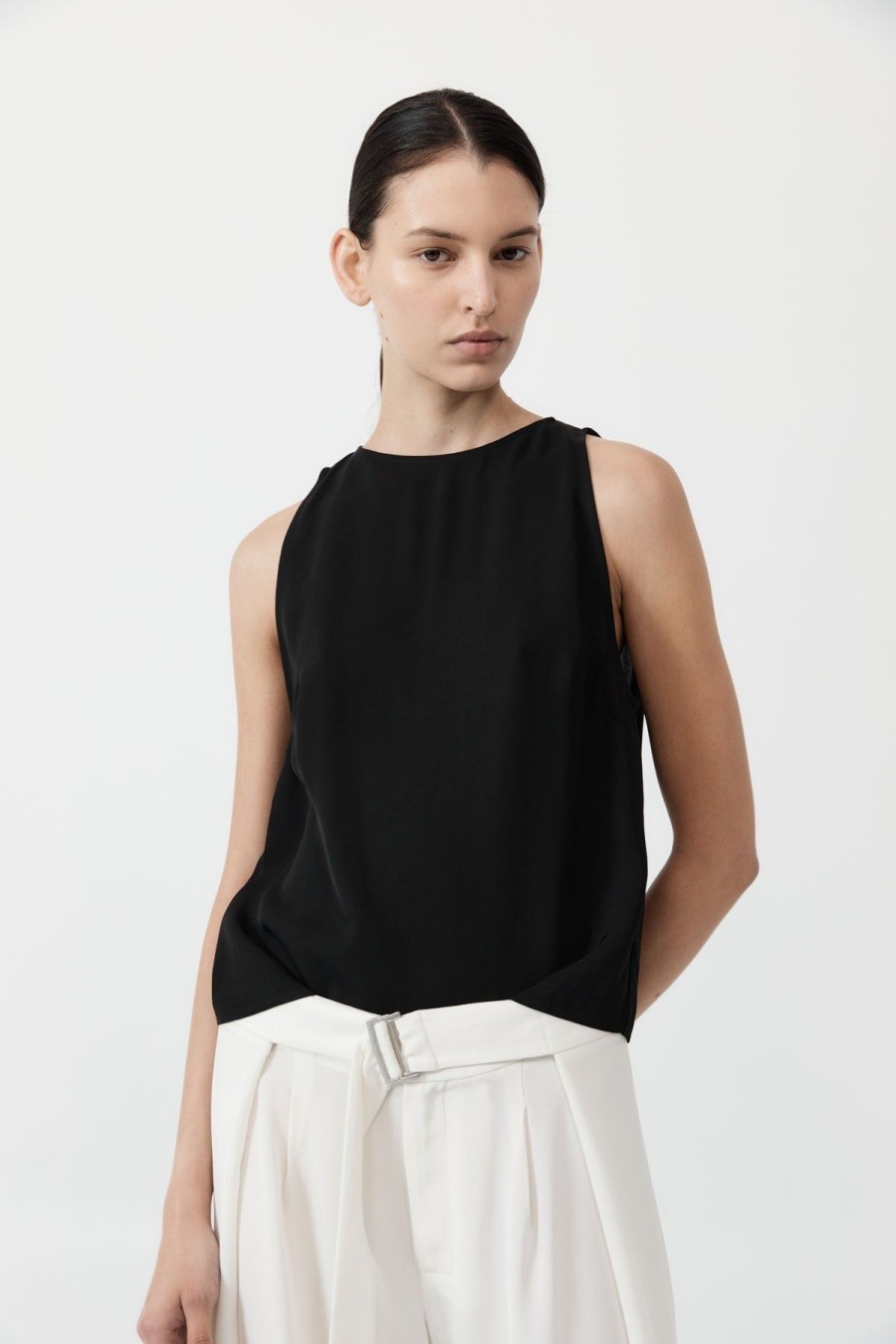 ST. AGNI Viscose Shell Top - Black | Tops