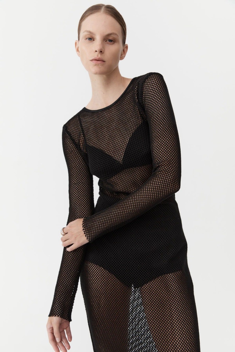 ST. AGNI Mesh Long Sleeve Dress - Black | Dresses