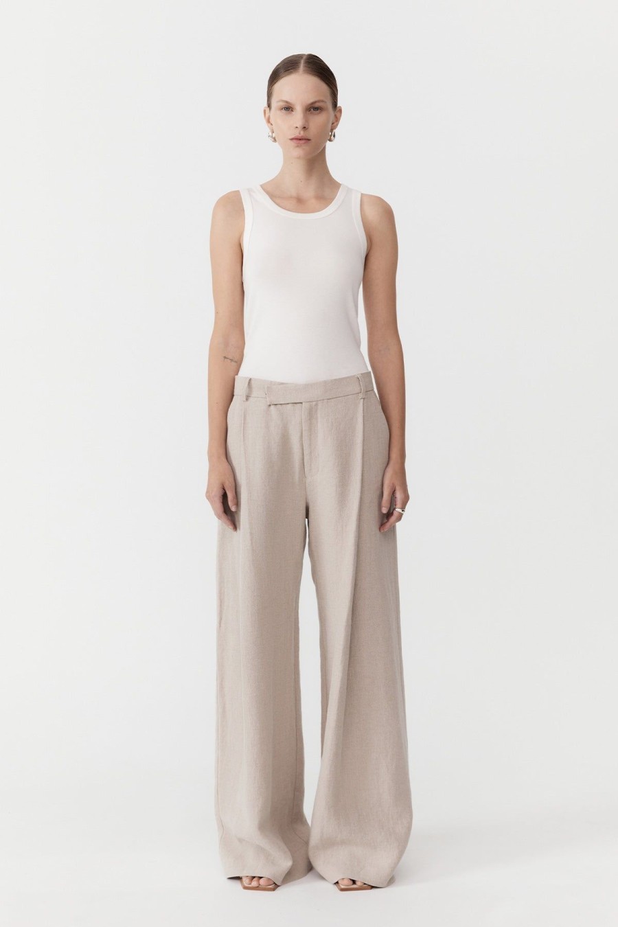 ST. AGNI Linen Overlap Waist Trousers - Natural | Tailoring