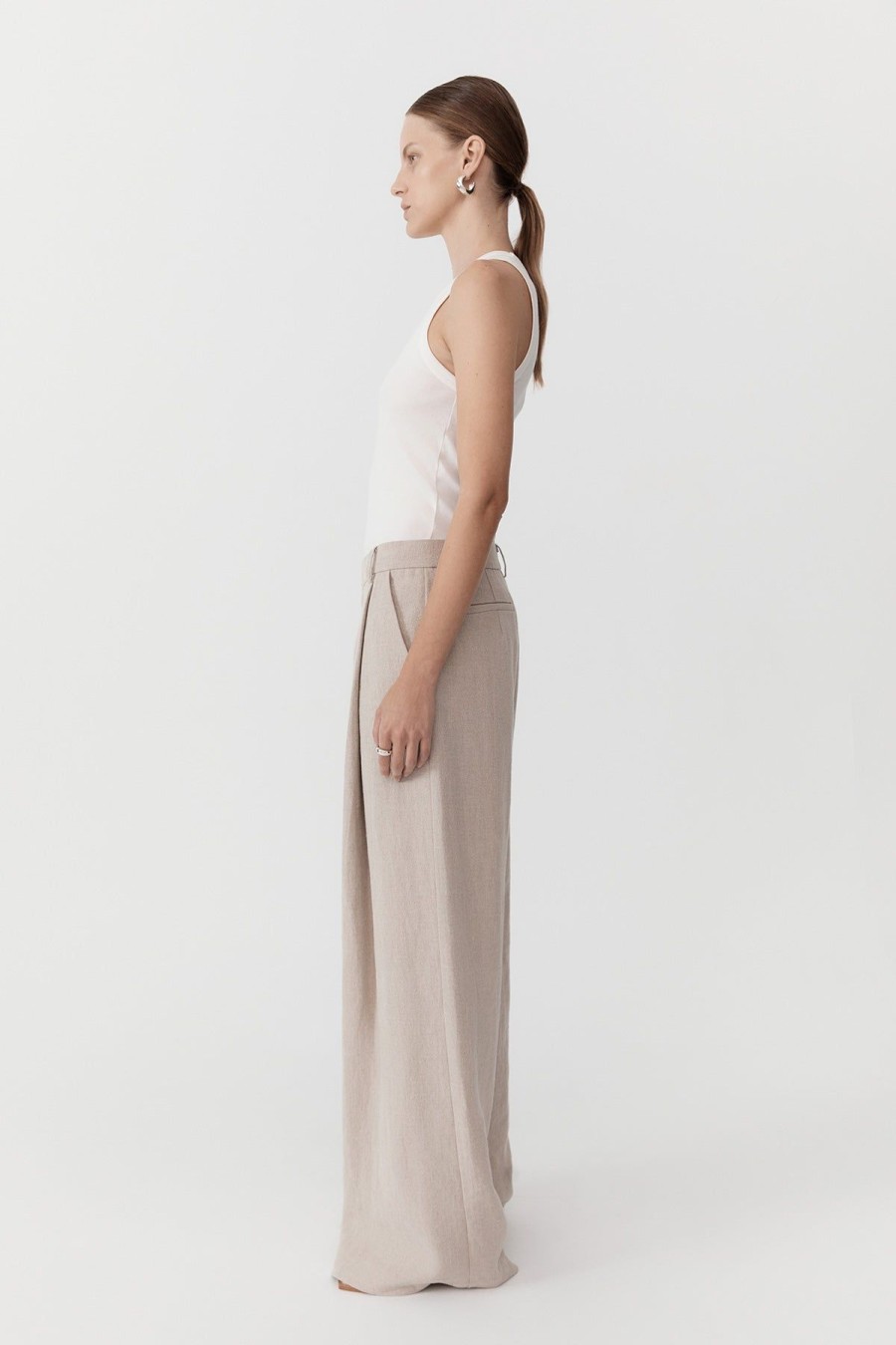 ST. AGNI Linen Overlap Waist Trousers - Natural | Tailoring