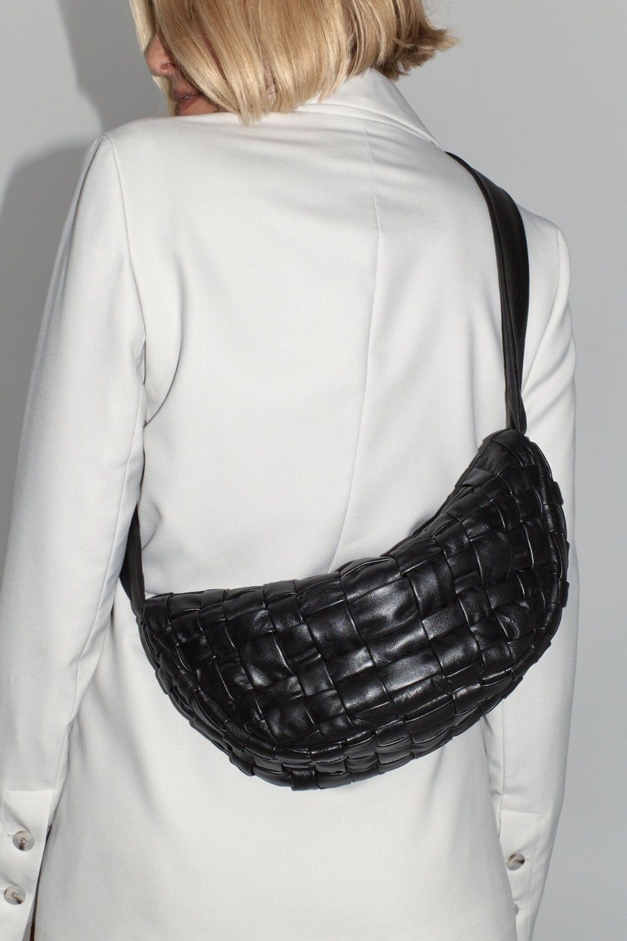 ST. AGNI Textured Crescent Bag - Black | Bags