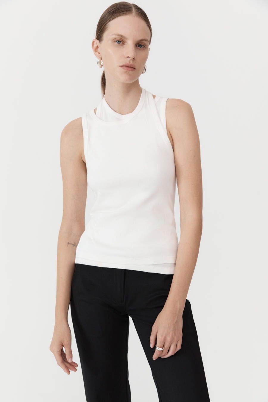 ST. AGNI Organic Cotton Layered Tank - White | Singlets