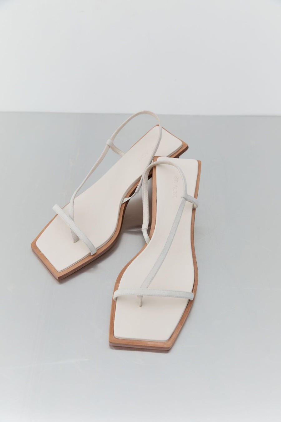 ST. AGNI Suede Strap Heel - Cool White | Heels