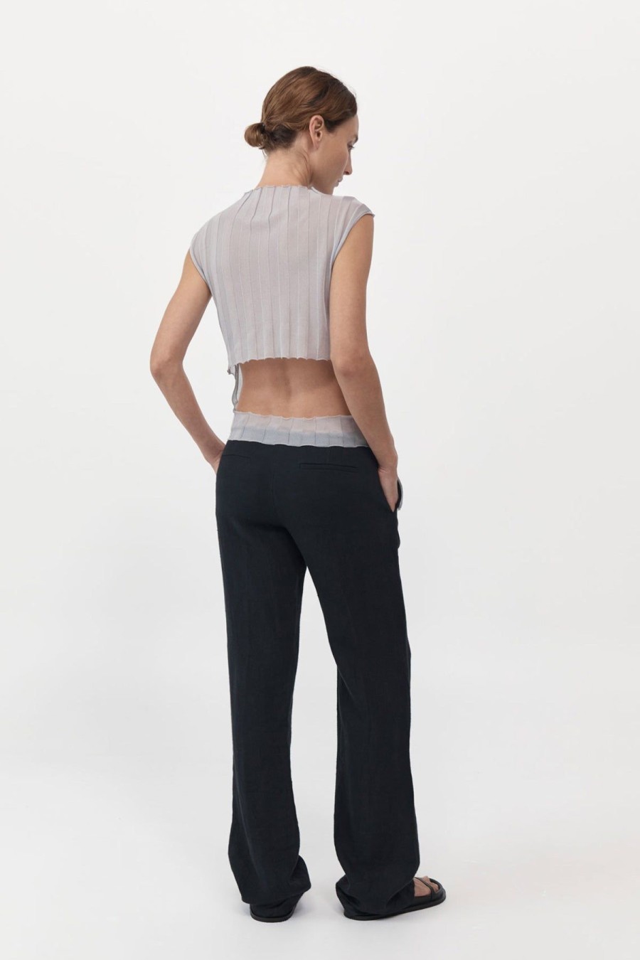 ST. AGNI Fine Pleat Knit Top - Silver | Knitwear