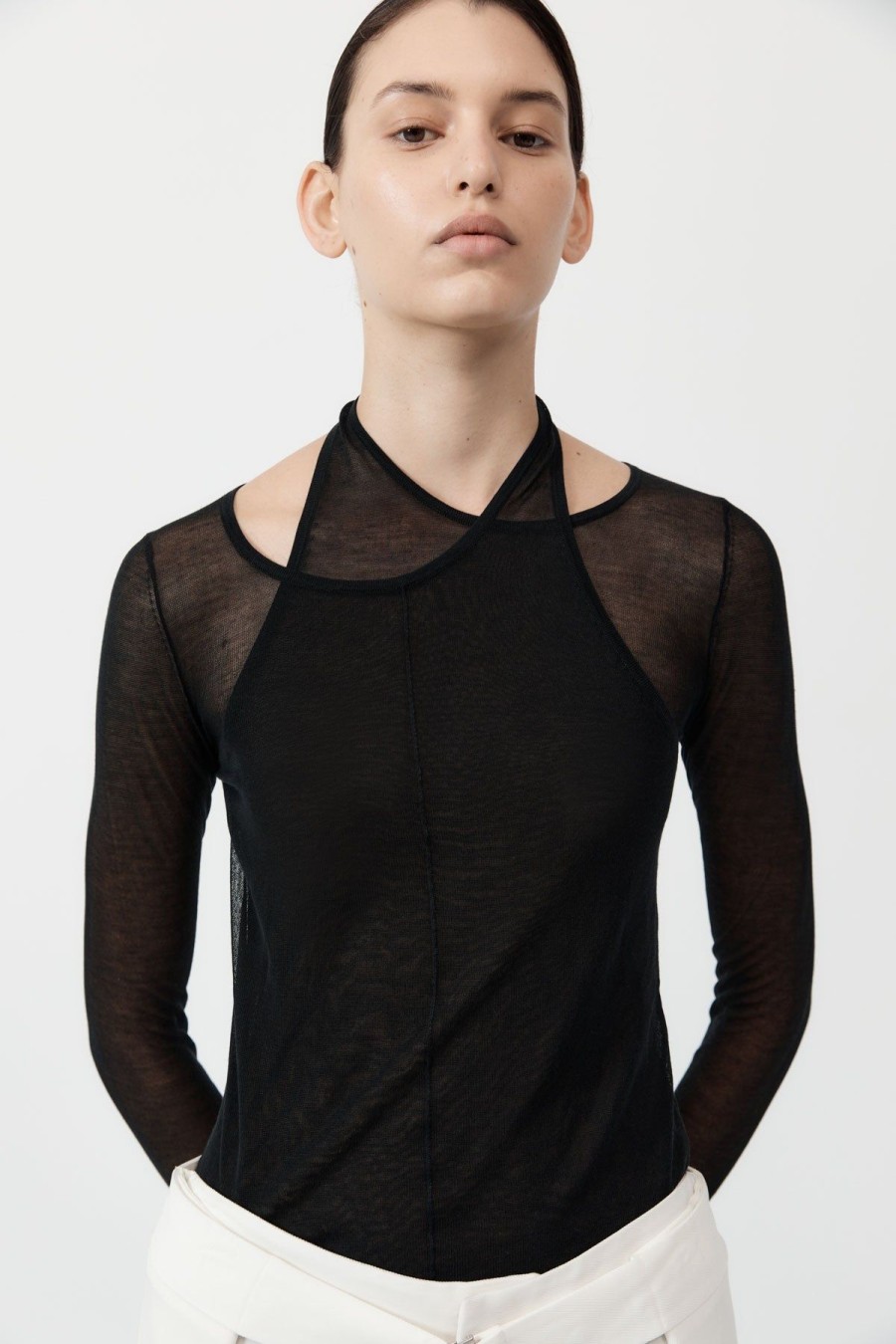 ST. AGNI Semi Sheer Loop Top - Black | Tops