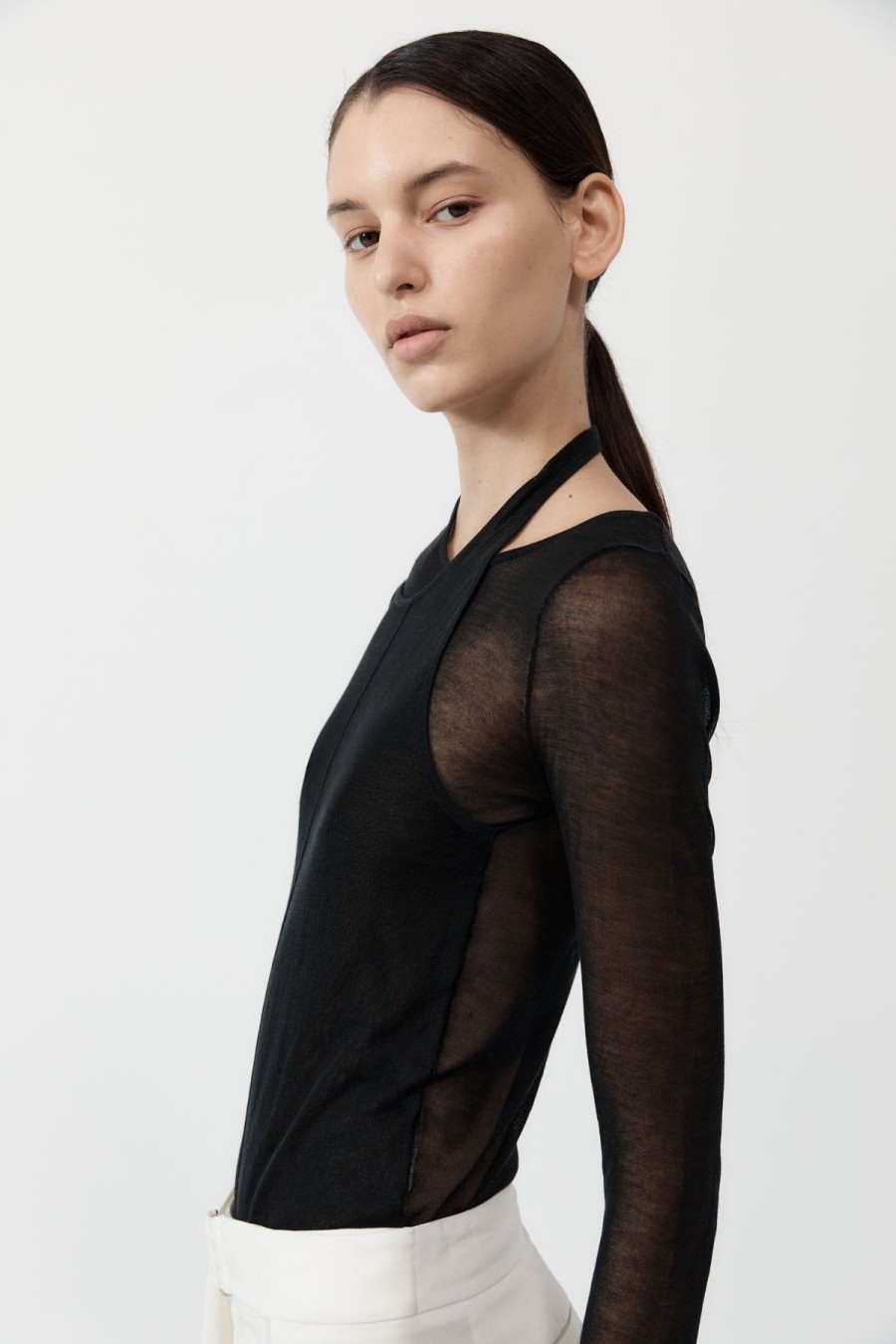 ST. AGNI Semi Sheer Loop Top - Black | Tops