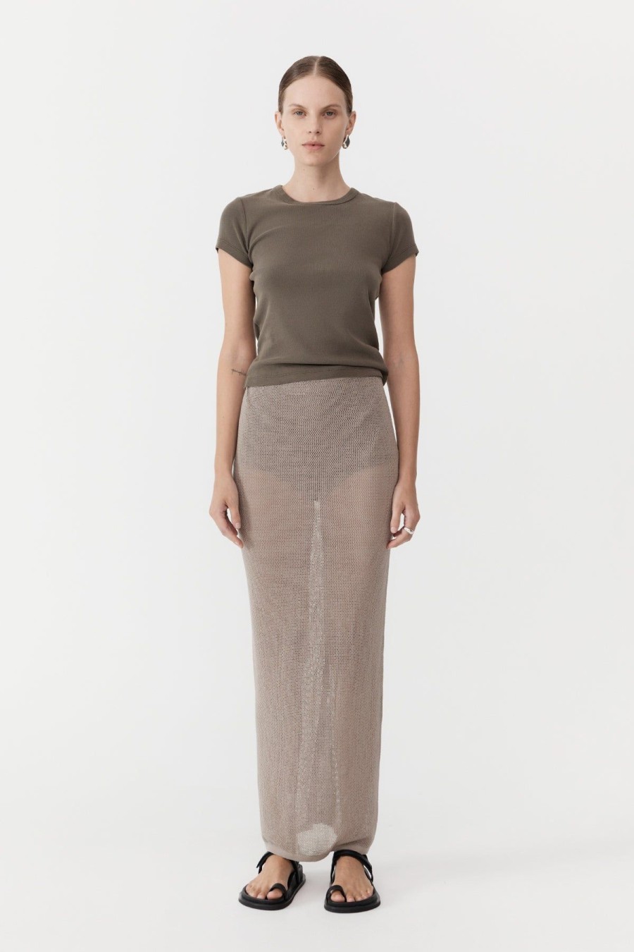 ST. AGNI Mesh Maxi Skirt - Fog | Knitwear