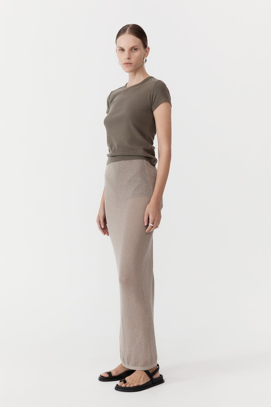 ST. AGNI Mesh Maxi Skirt - Fog | Knitwear