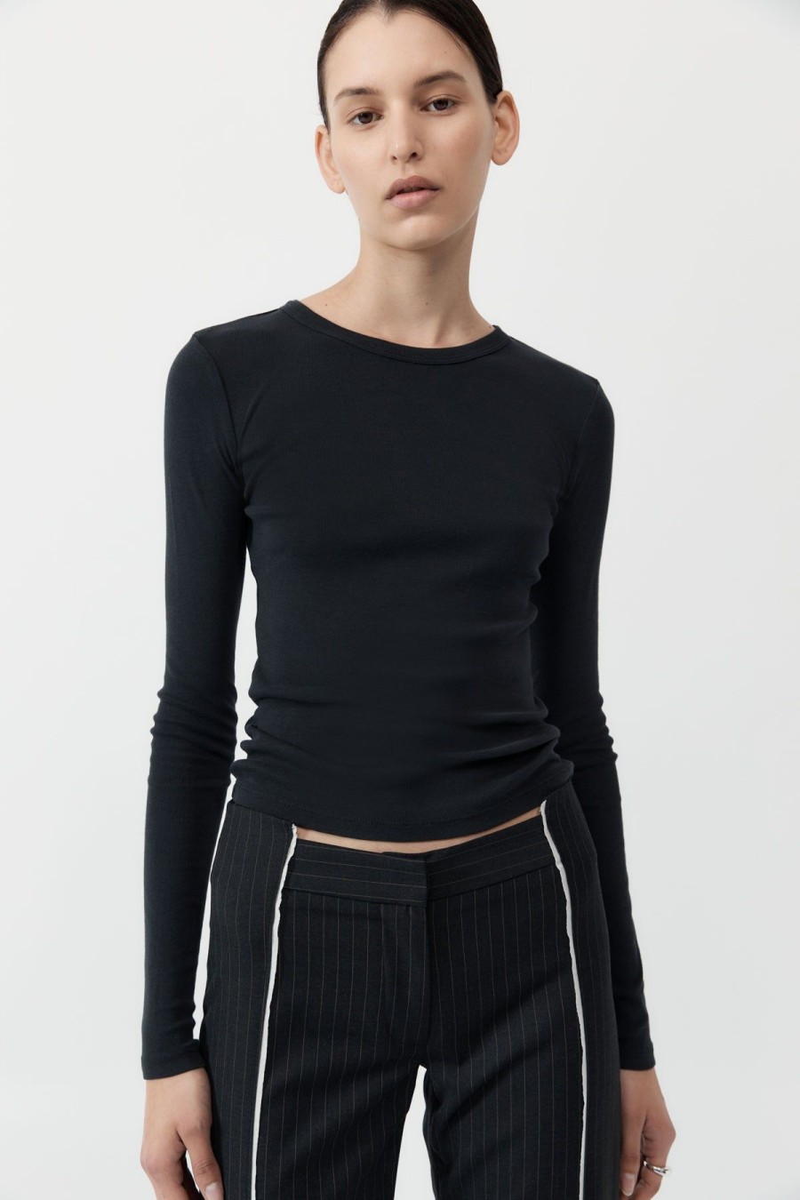 ST. AGNI Organic Cotton Long Sleeve Top - Black | Tops