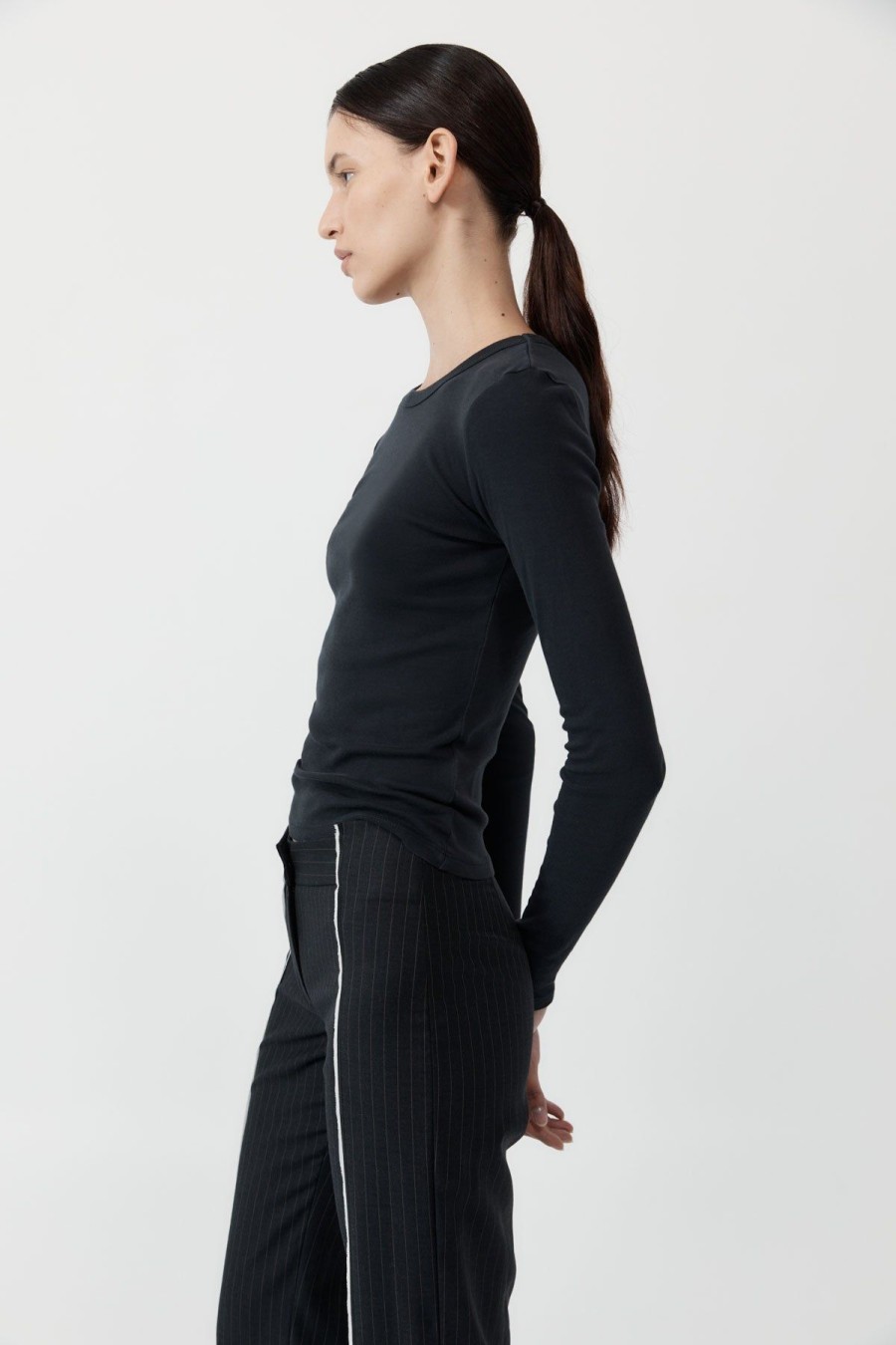 ST. AGNI Organic Cotton Long Sleeve Top - Black | Tops