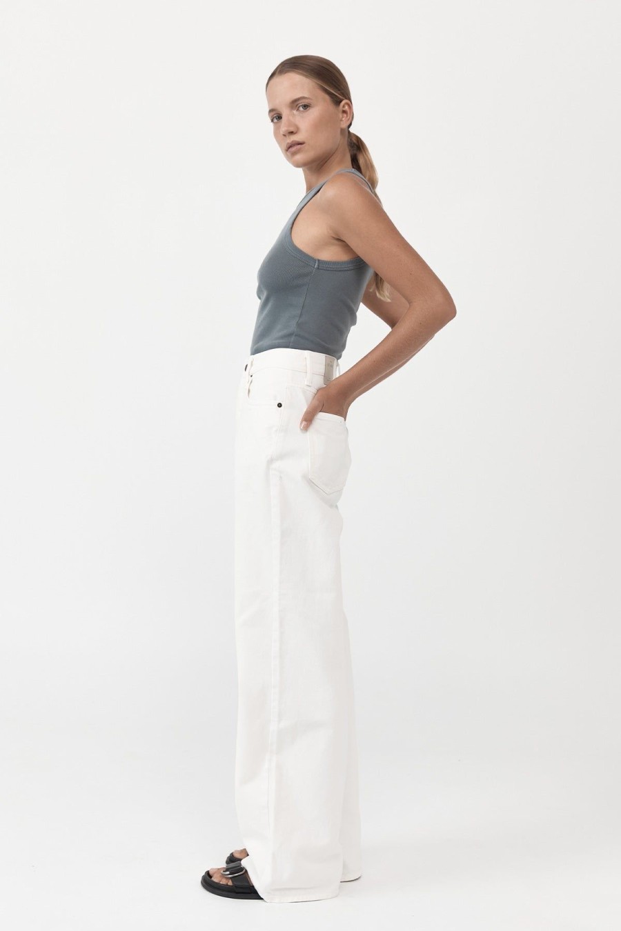 ST. AGNI Organic Cotton Asymmetric Tank - Diesel Grey | Basics