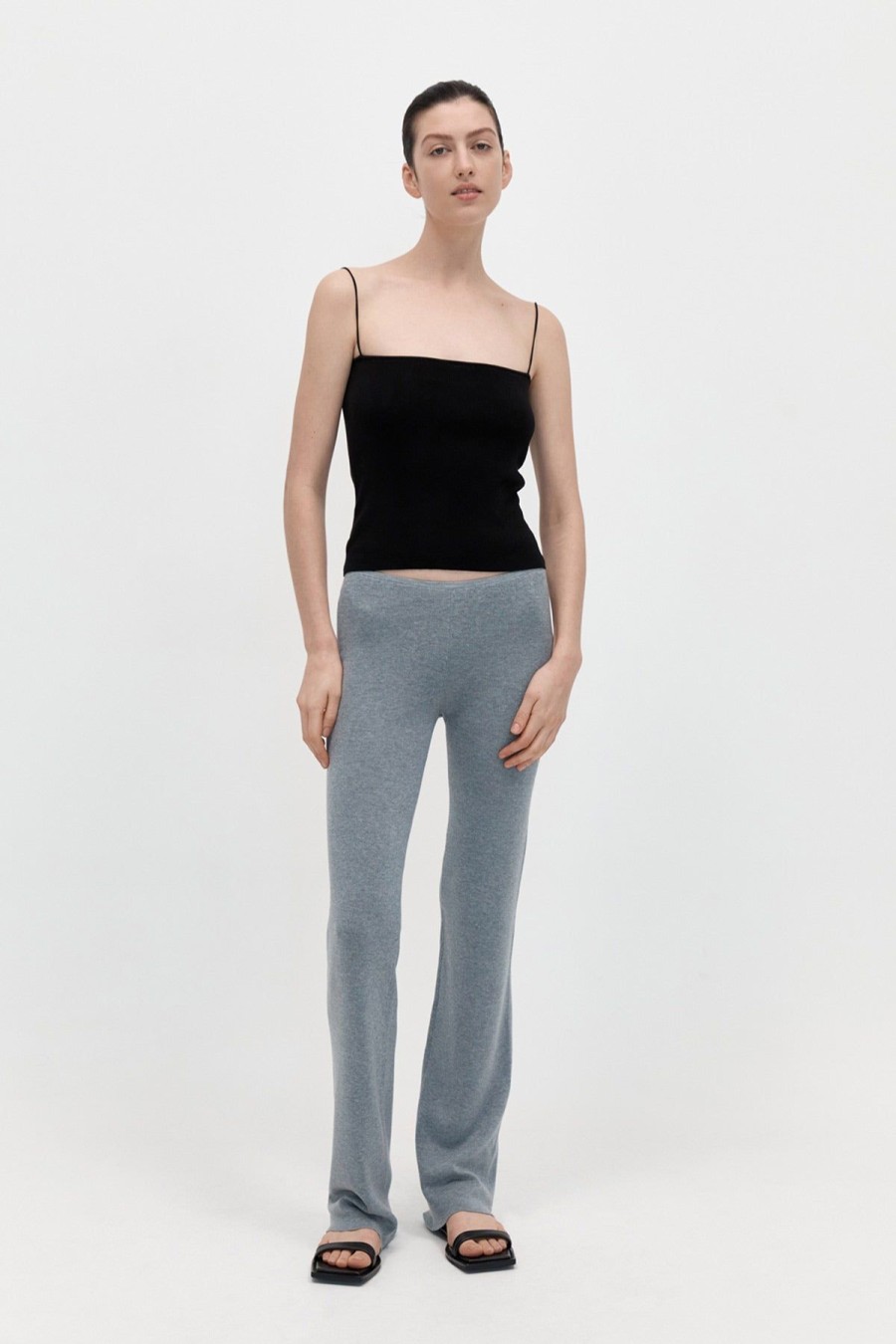 ST. AGNI Low Waist Knit Pants - Grey Marle | Knitwear