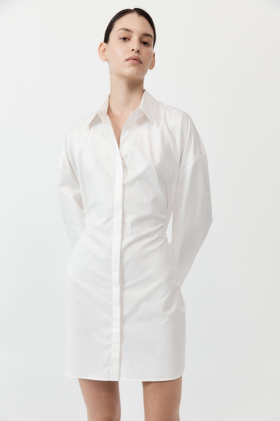 ST. AGNI Cotton Oversized Shirt Dress - White | Shirts