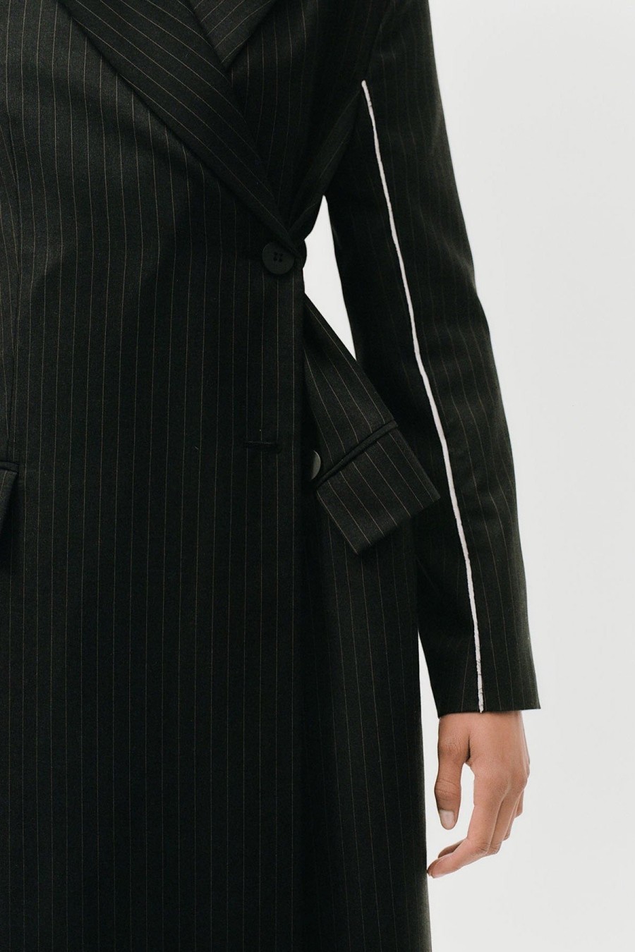 ST. AGNI Pinstripe Maxi Coat - Black | Tailoring