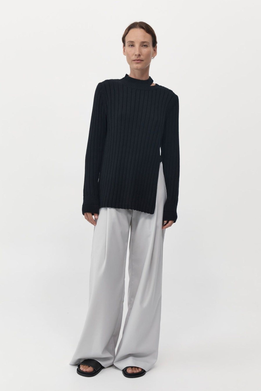 ST. AGNI Deconstructed Rib Knit Jumper - Black | Jumpers