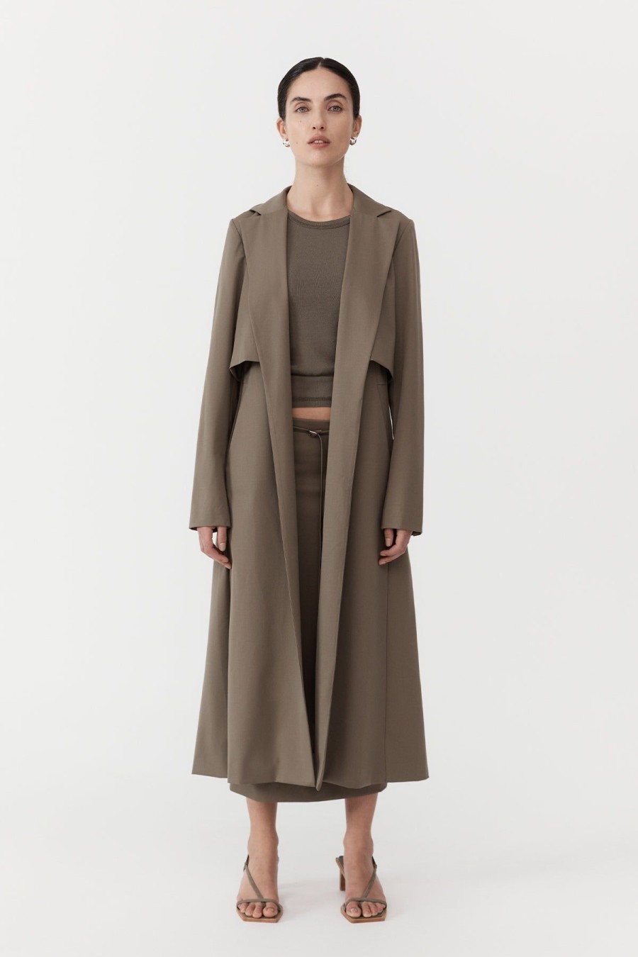 ST. AGNI Layered Wool Trench - Kelp | Jackets