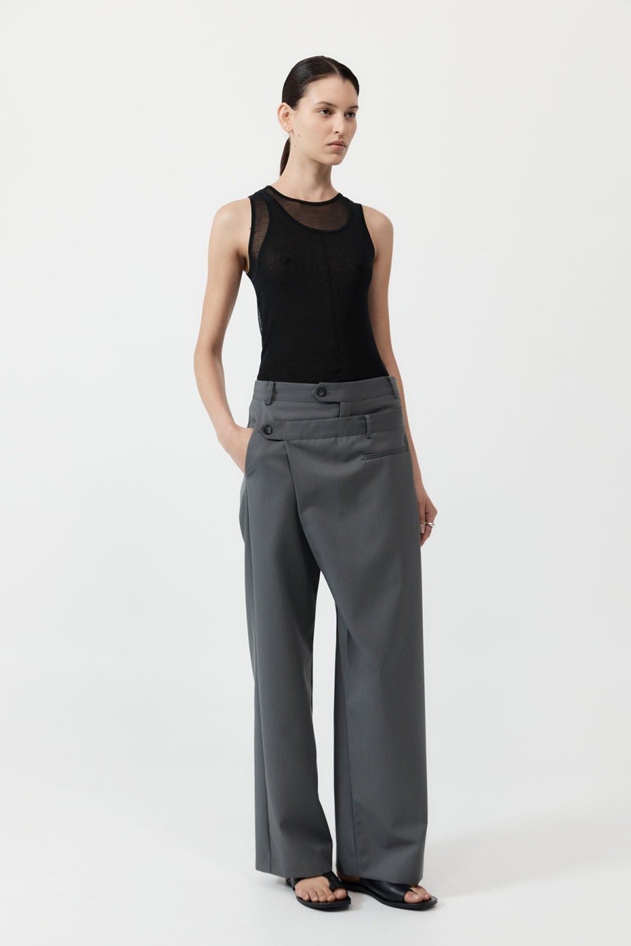 ST. AGNI Deconstructed Waist Pants - Pewter Grey | Tailoring