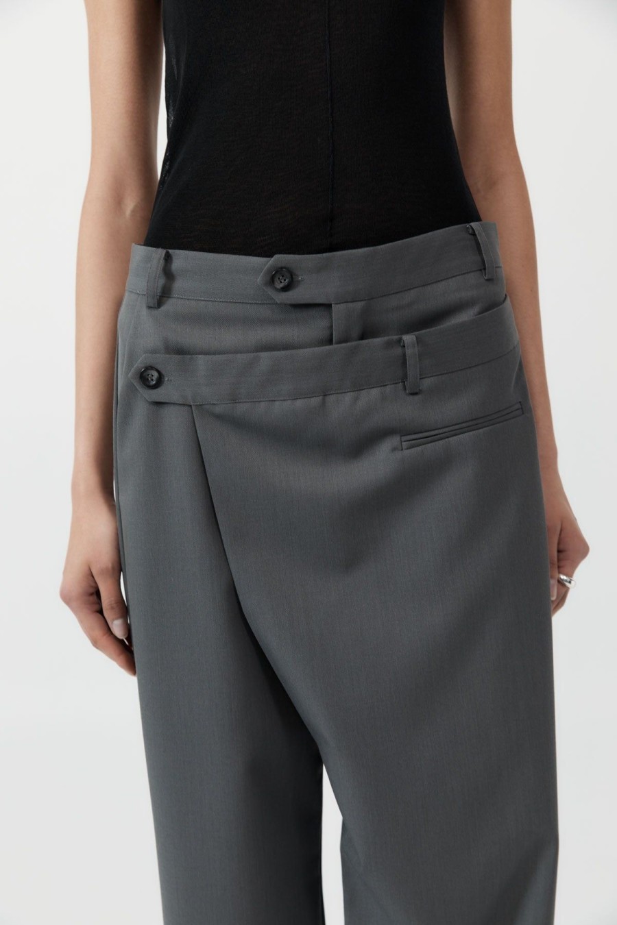 ST. AGNI Deconstructed Waist Pants - Pewter Grey | Tailoring