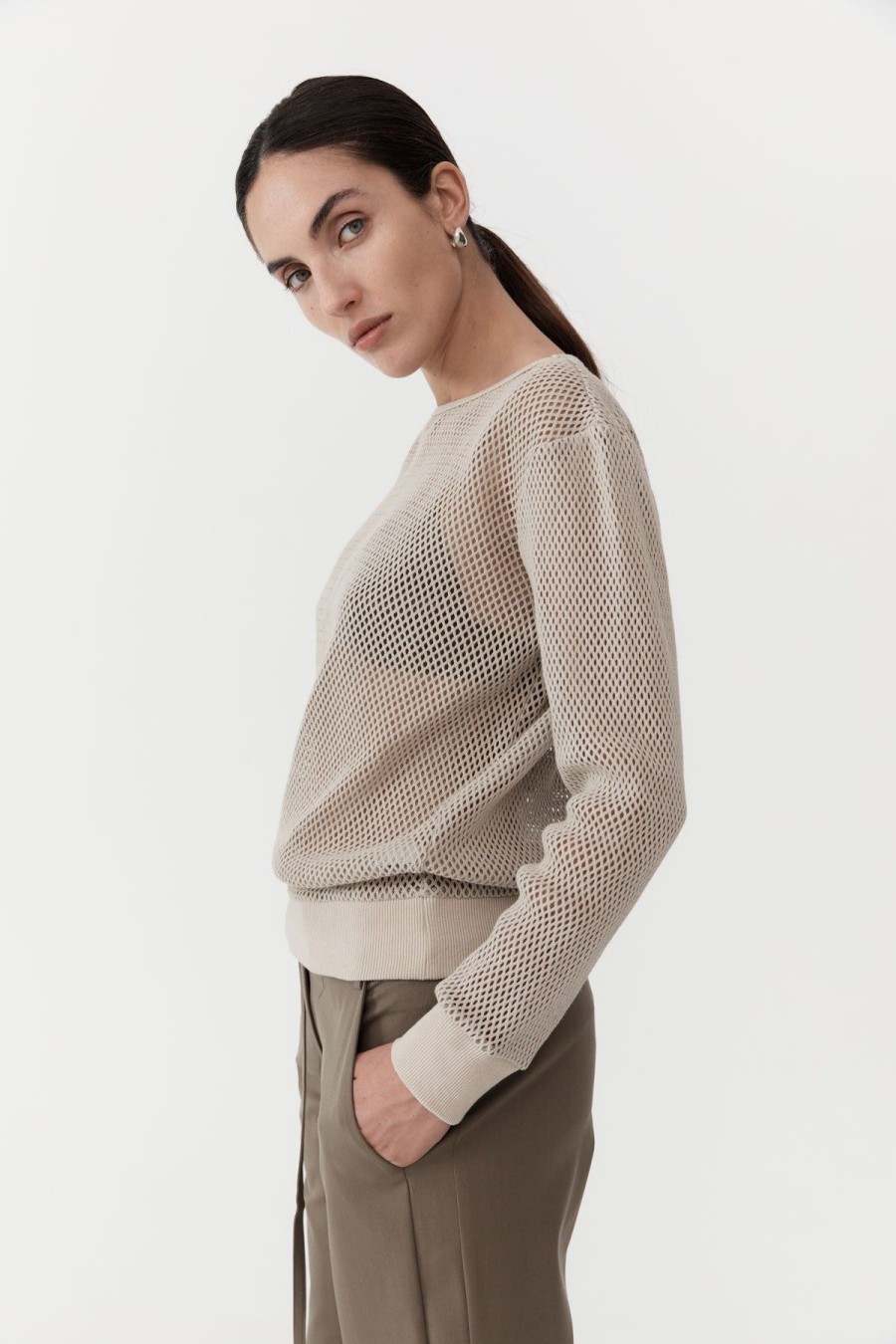 ST. AGNI Mesh Long Sleeve Top - Aloe | Jumpers