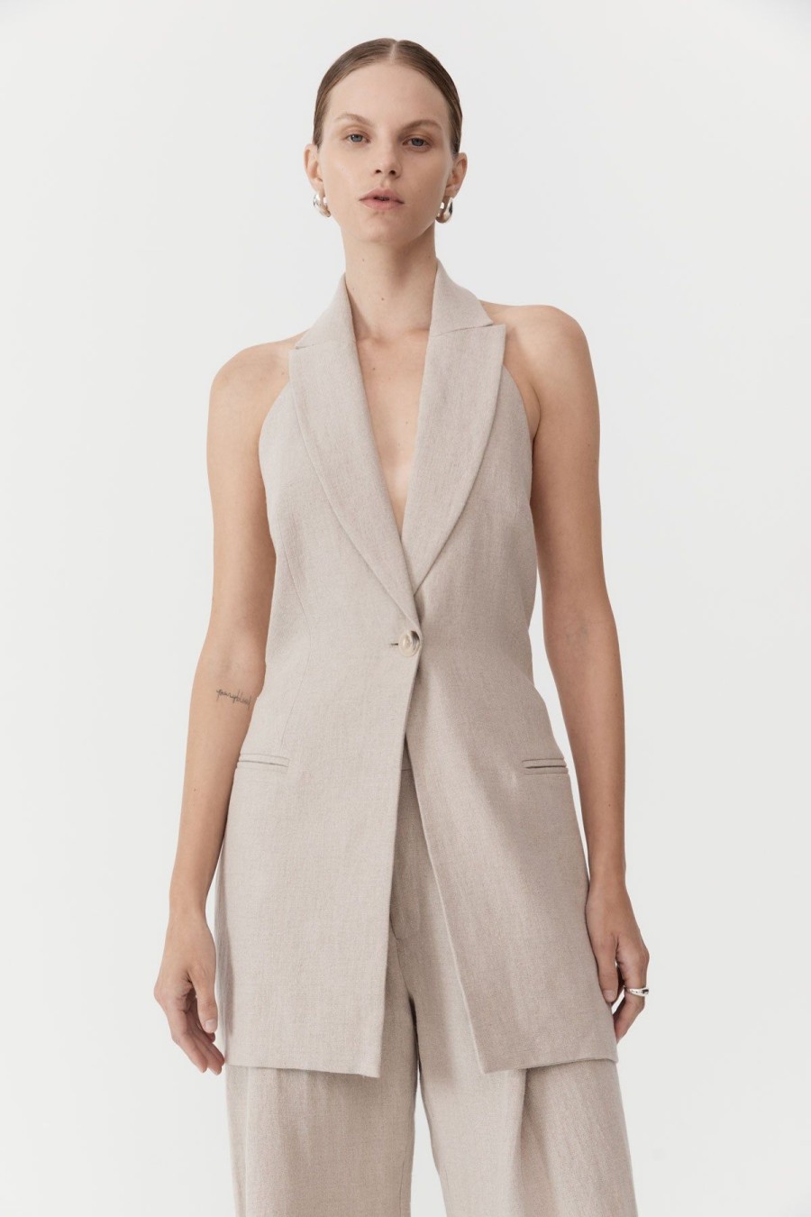 ST. AGNI Linen Helm Vest - Natural | Tops