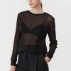 ST. AGNI Mesh Long Sleeve Top - Black | Tops