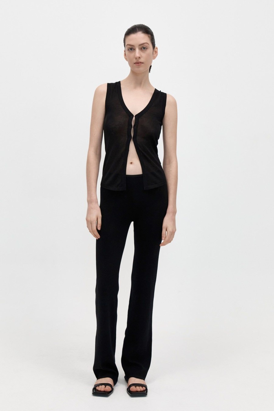 ST. AGNI Low Waist Knit Pants - Black | Knitwear