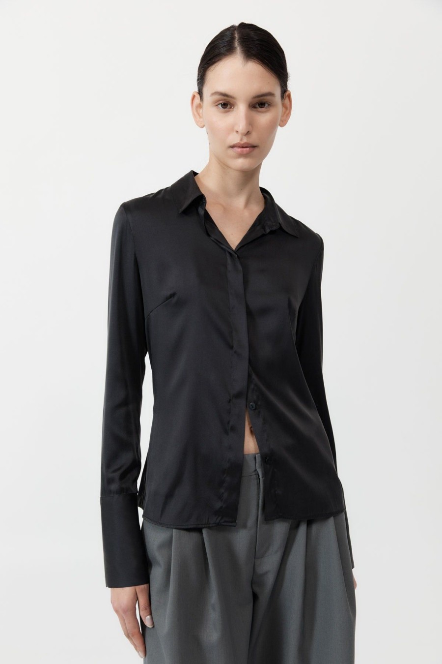 ST. AGNI Soft Silk Shirt - Black | Shirts