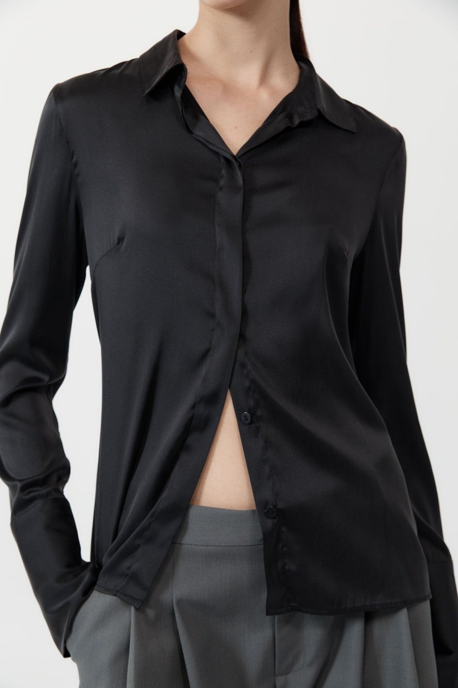 ST. AGNI Soft Silk Shirt - Black | Shirts