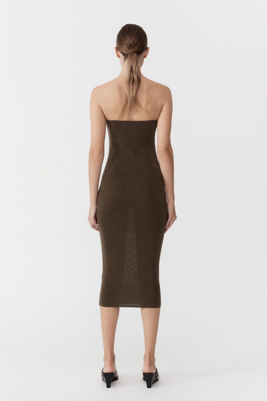 ST. AGNI 90s Strapless Knit Midi Dress - Kelp | Knitwear