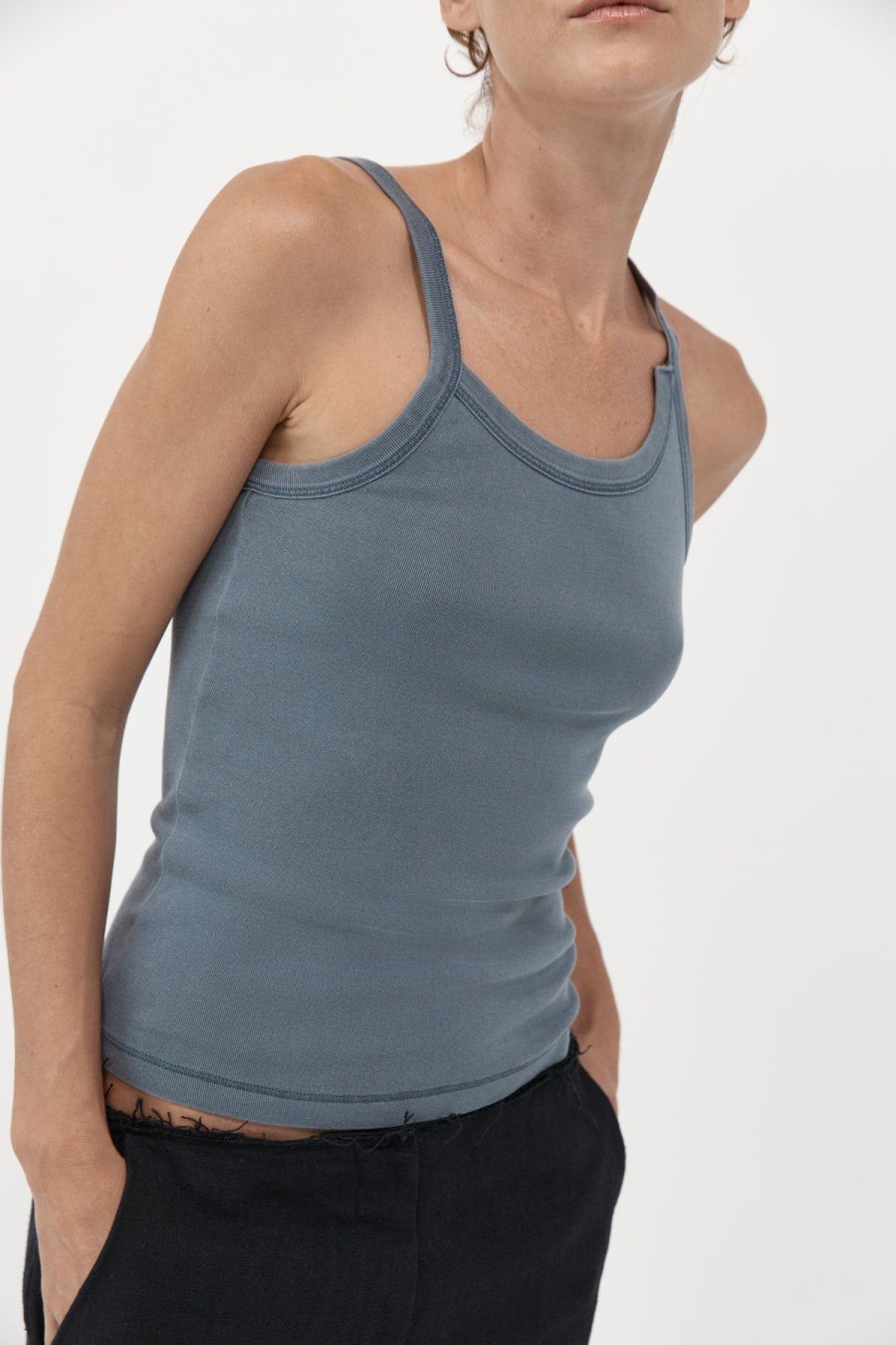 ST. AGNI Organic Cotton Abstract Singlet - Diesel Grey | Tops