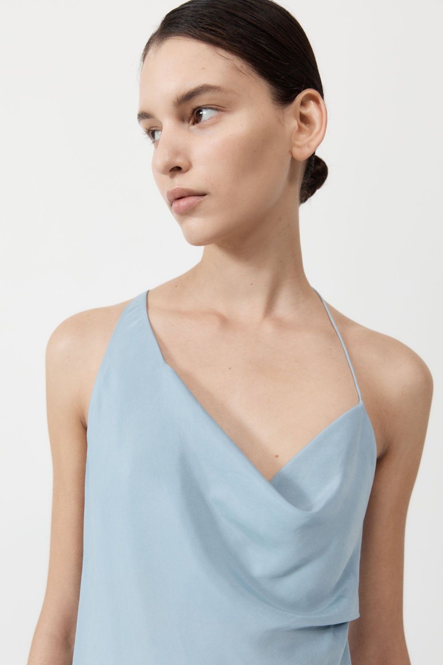 ST. AGNI Asymm Drape Maxi Dress - Stone Blue | Dresses