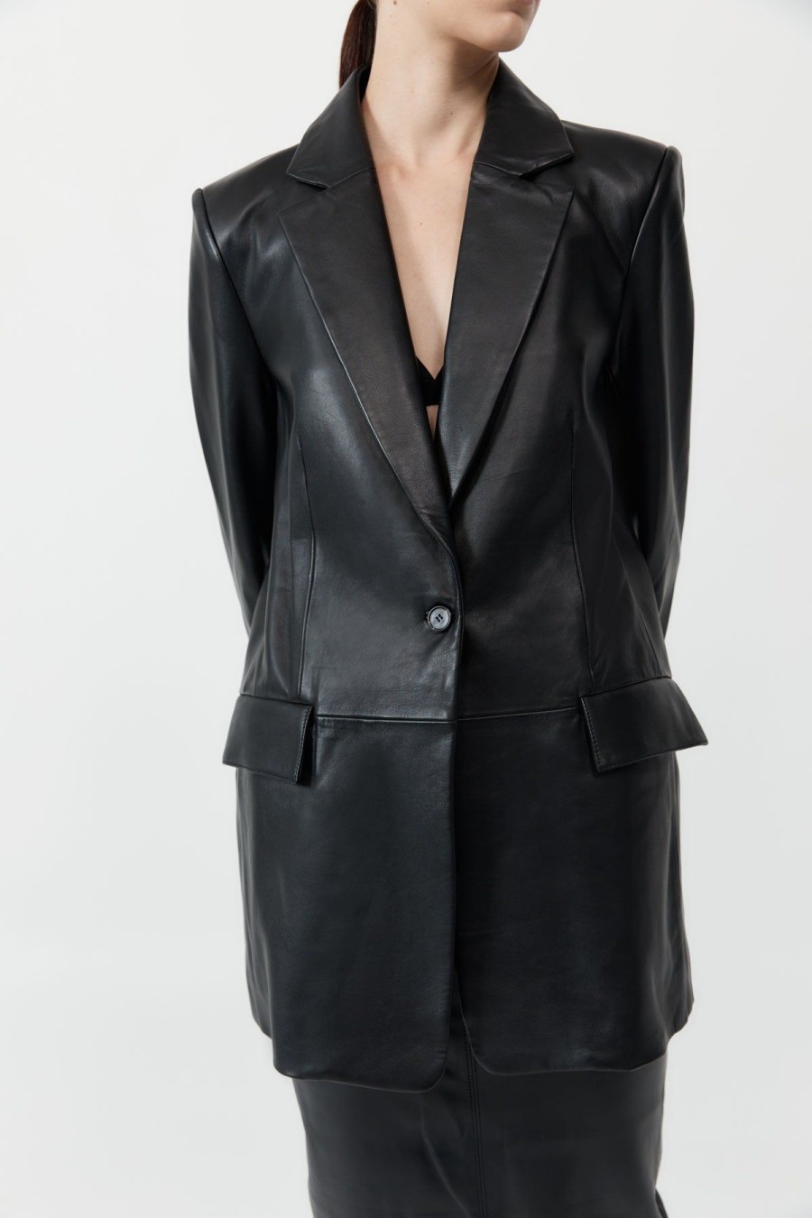 ST. AGNI Leather Blazer - Black | Jackets