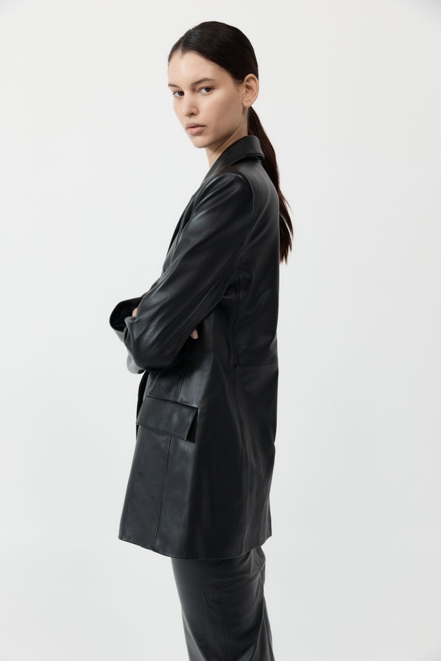 ST. AGNI Leather Blazer - Black | Jackets