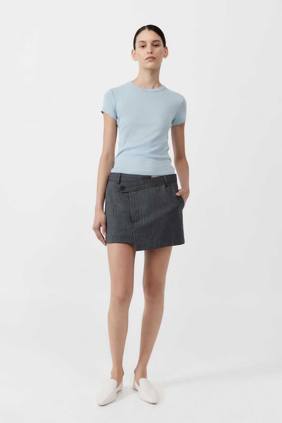 ST. AGNI Deconstructed Mini Skirt - Stone Blue Stripe | Tailoring