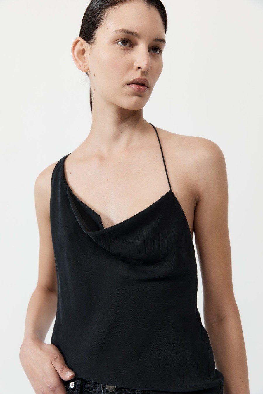 ST. AGNI Asymm Drape Top - Washed Black | Tops