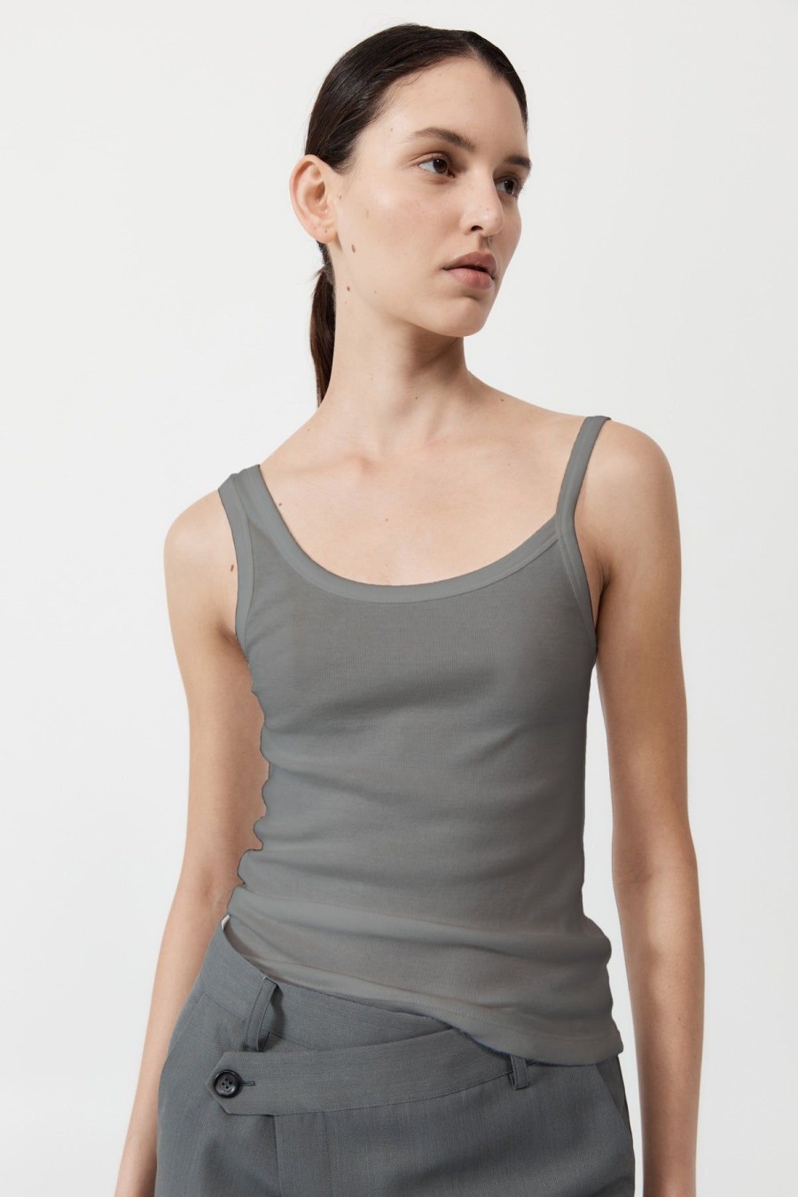 ST. AGNI Organic Cotton Asymm Tank - Pewter Grey | Basics