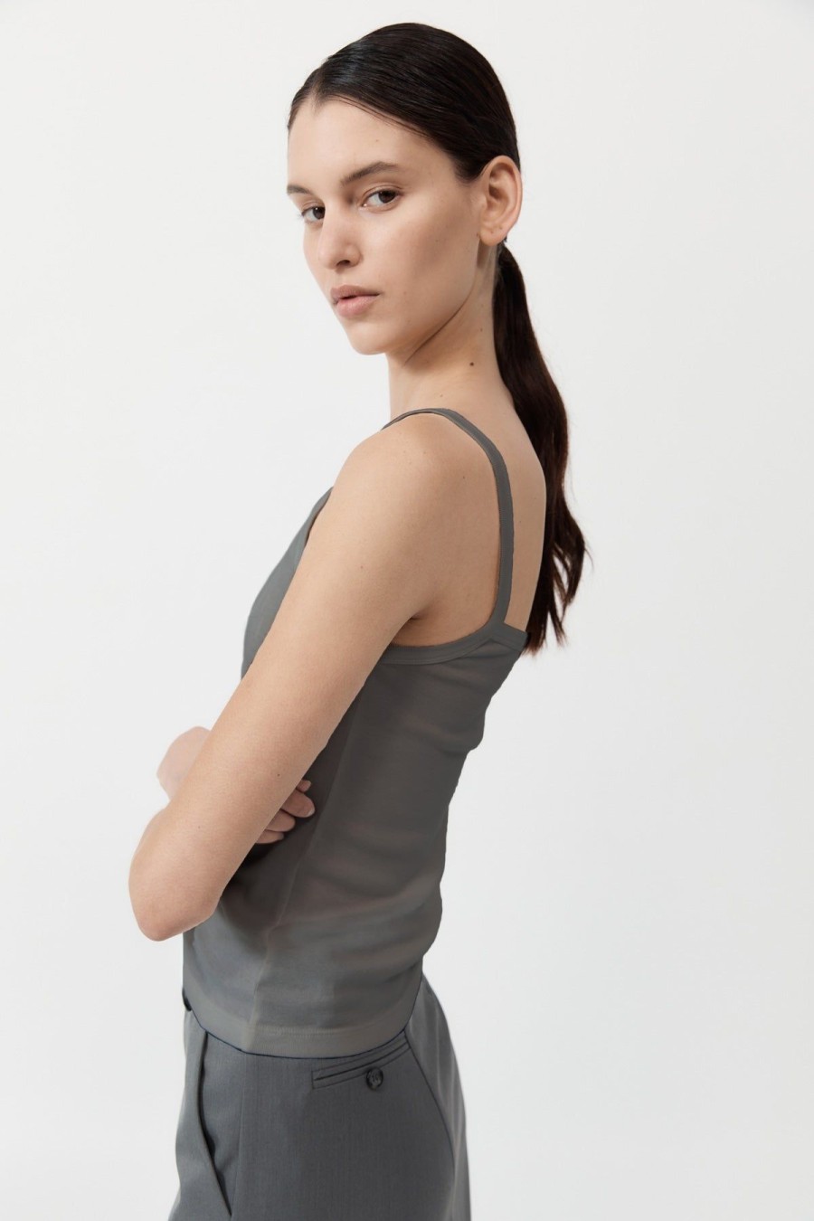 ST. AGNI Organic Cotton Asymm Tank - Pewter Grey | Basics