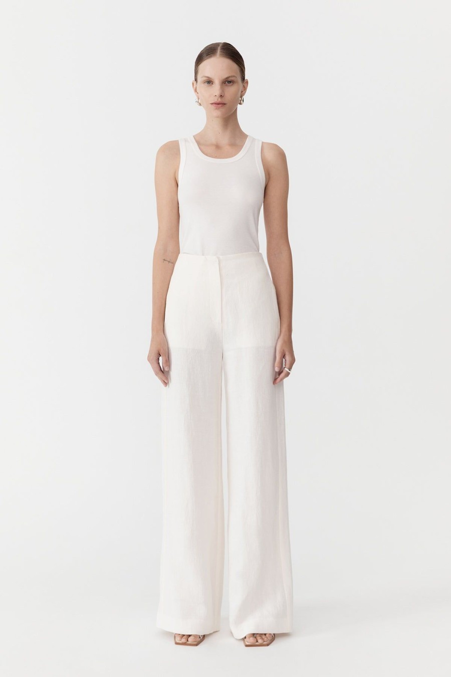 ST. AGNI Linen Wide Leg Pants - Ivory | Tailoring