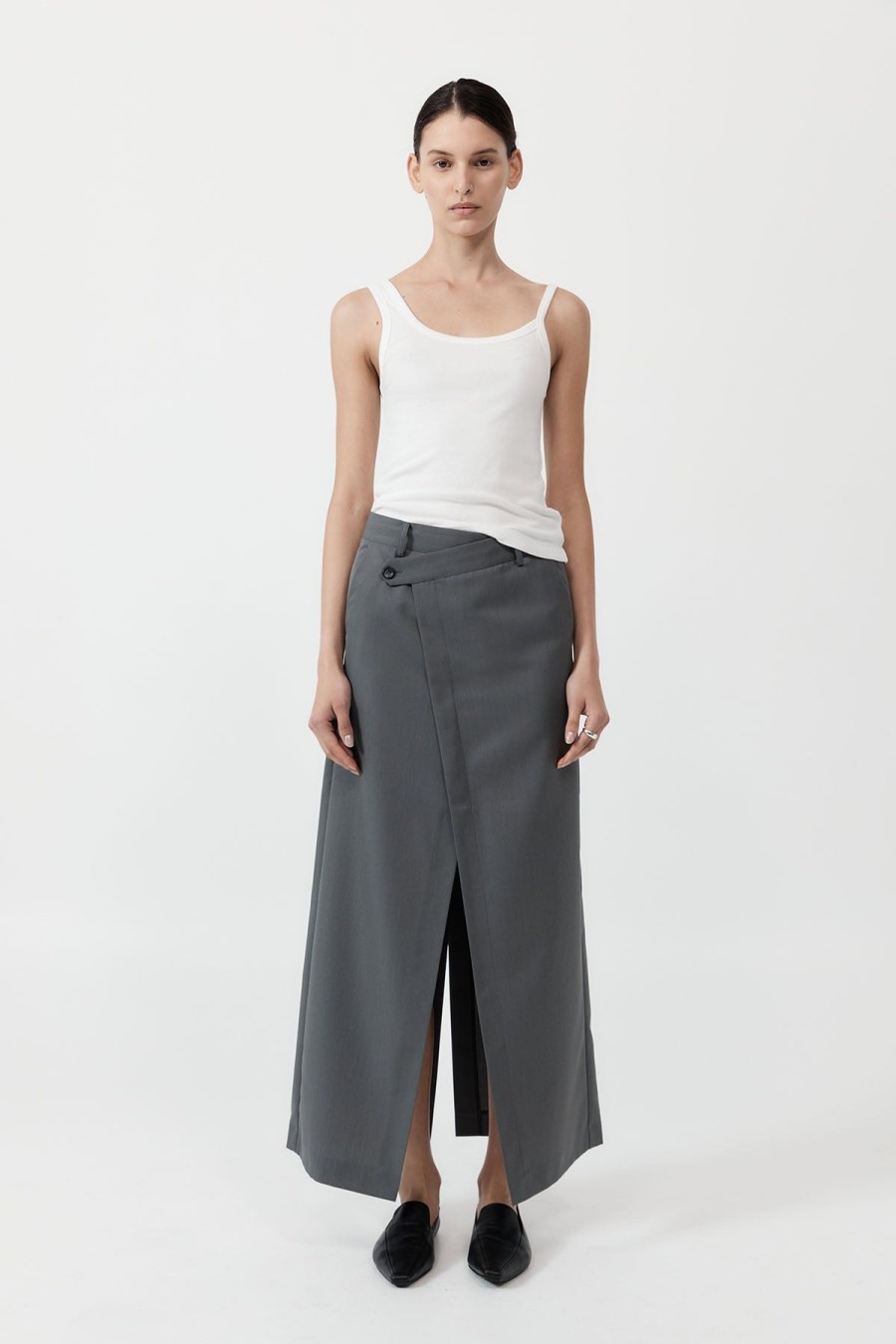 ST. AGNI Deconstructed Waist Maxi Skirt - Pewter Grey | Tailoring