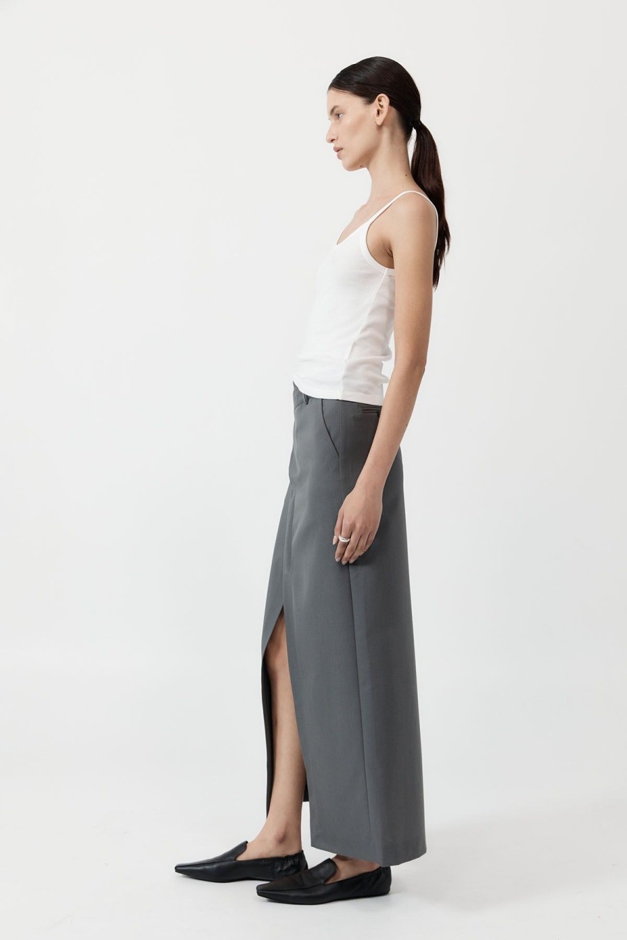 ST. AGNI Deconstructed Waist Maxi Skirt - Pewter Grey | Tailoring