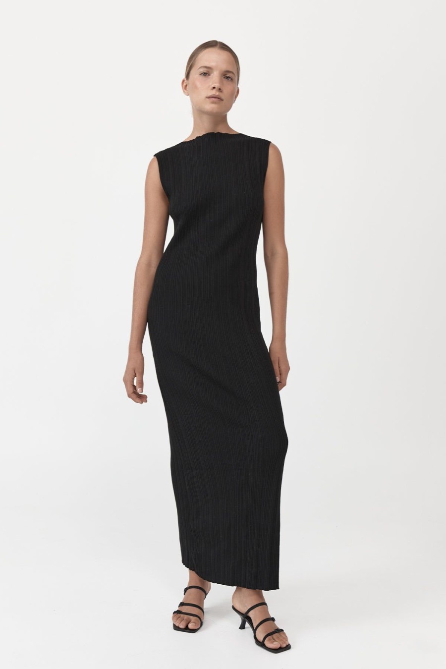 ST. AGNI Vas Pleat Knit Dress - Black | Knitwear