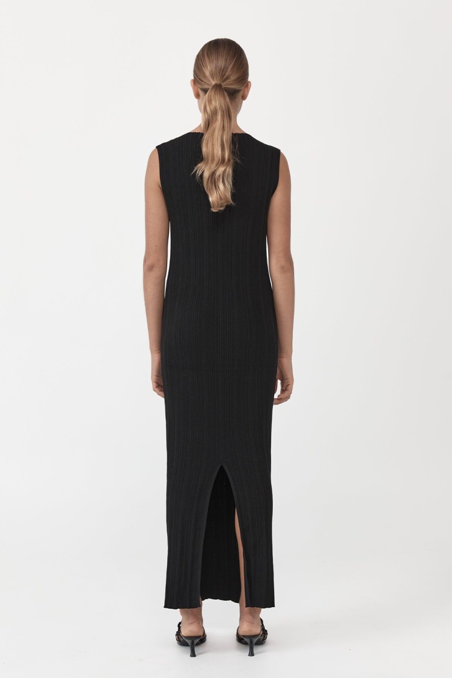 ST. AGNI Vas Pleat Knit Dress - Black | Knitwear