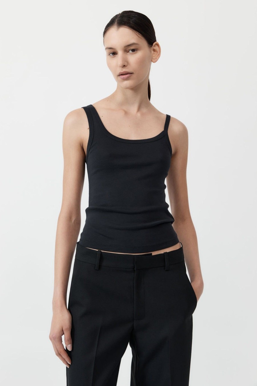 ST. AGNI Organic Cotton Asymm Tank - Black | Basics