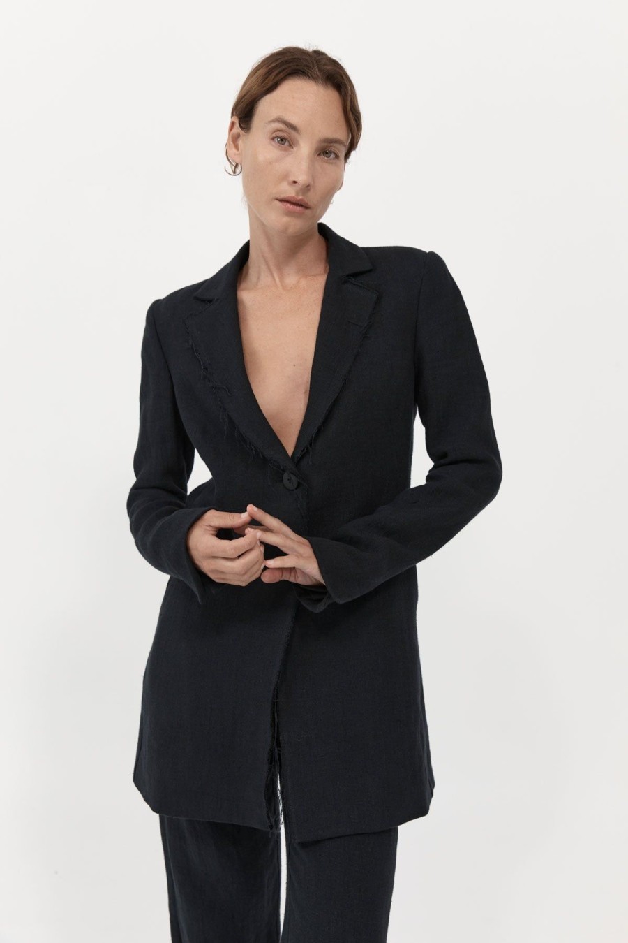 ST. AGNI Raw Edge Blazer - Black | Tailoring