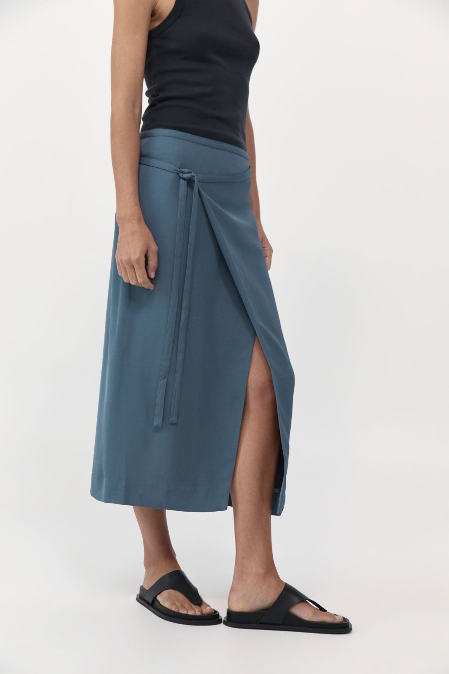 ST. AGNI Midi Wrap Skirt - Slate | Skirts