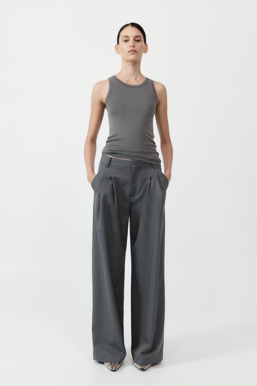 ST. AGNI Organic Cotton Singlet - Pewter Grey | Tops