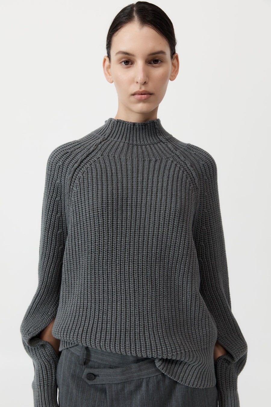 ST. AGNI Split Sleeve Jumper - Smoke | Knitwear