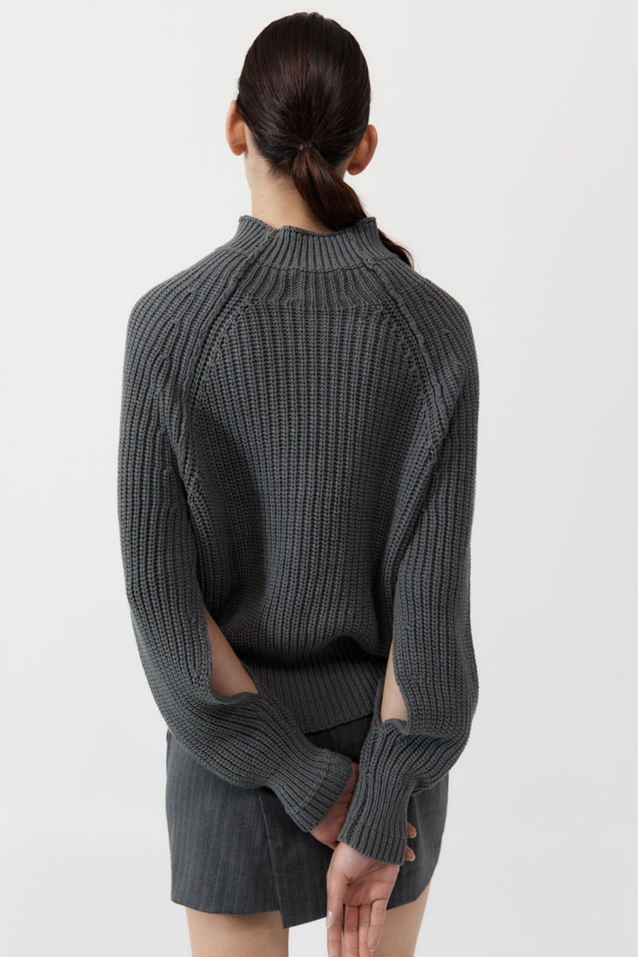 ST. AGNI Split Sleeve Jumper - Smoke | Knitwear